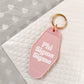 Phi Sigma Sigma Motel Hotel Key Chain in Soft pink with white letters and gold ring. PhiSig PSS