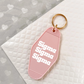 Sigma Sigma Sigma Motel Hotel Key Chain in Soft pink with white letters and gold ring. TriSigma Tri Sig