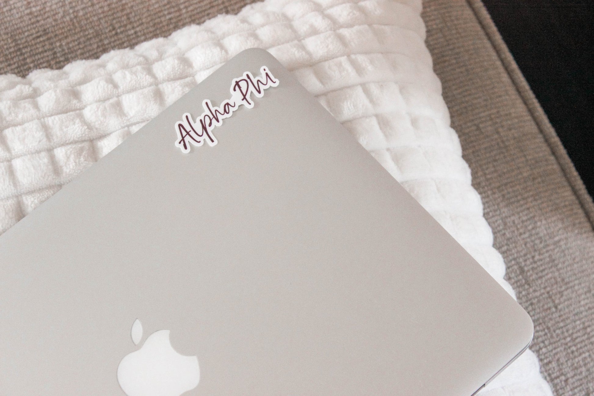 Alpha Phi Script Sticker in Bordeaux and handwritten script APhi