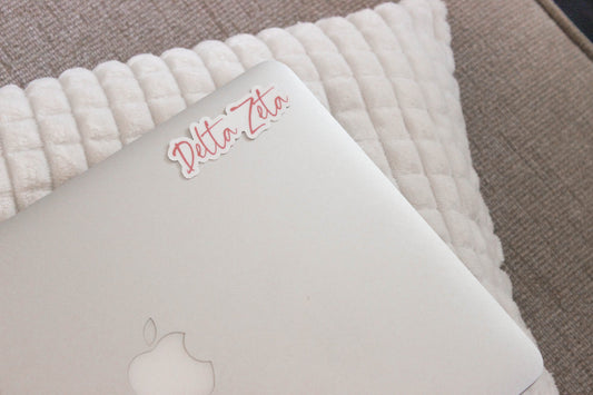 Delta Zeta Sticker in DeltaZ Rose and handwritten script DZ