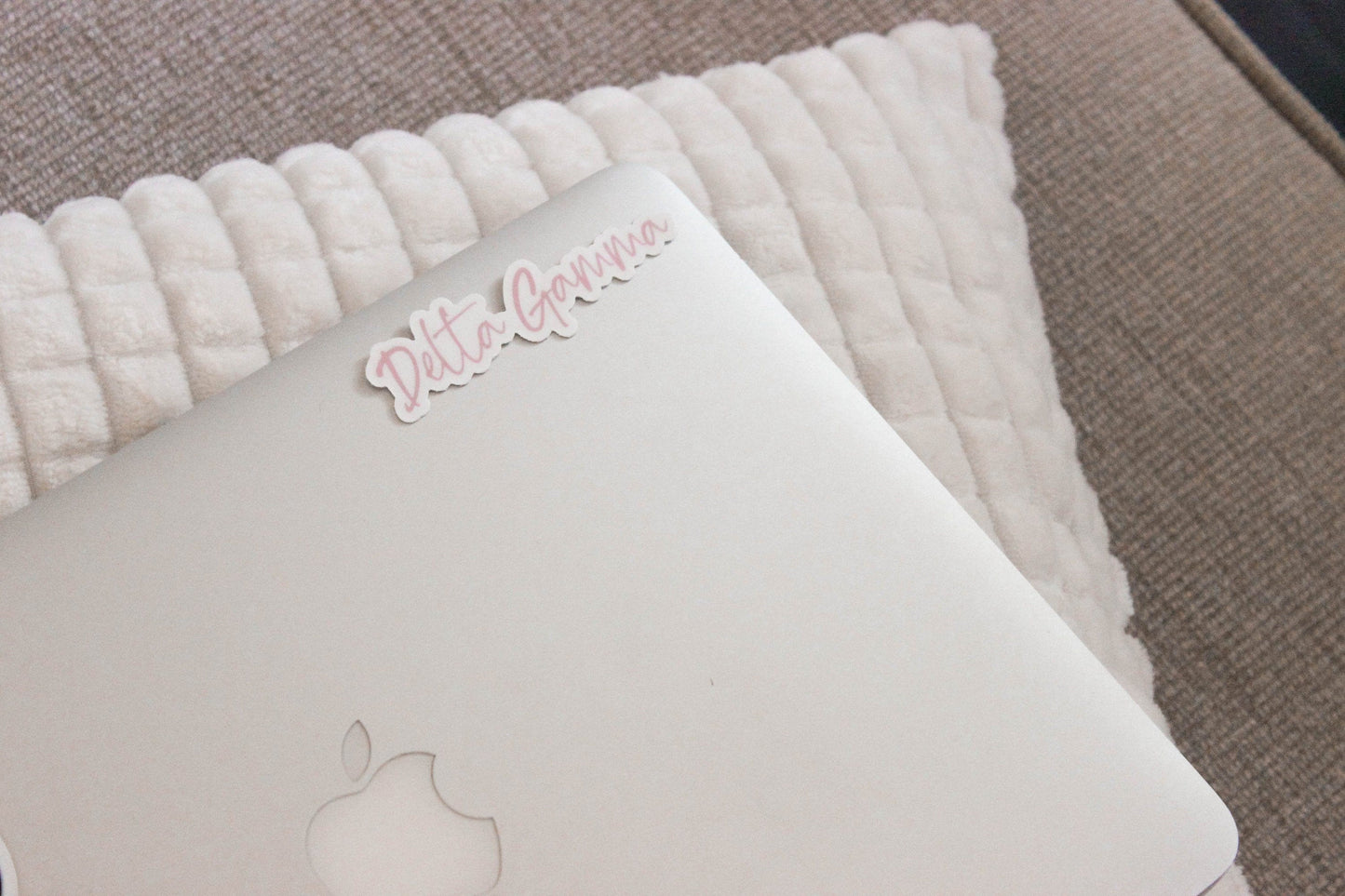 Delta Gamma Sticker in Delta Gam Pink and handwritten script DG