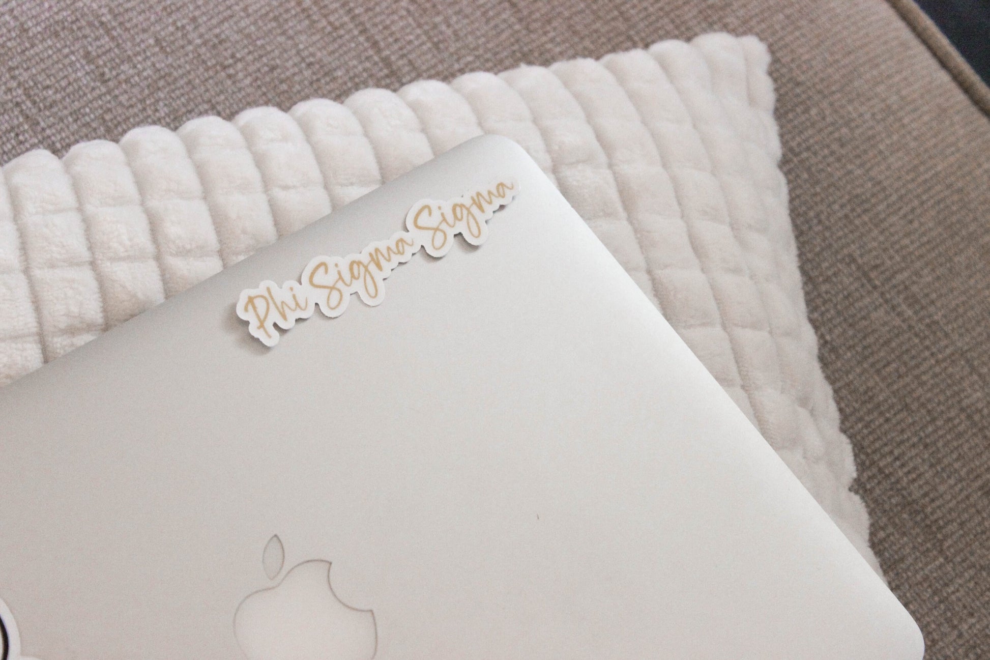 Phi Sigma Sigma Sticker in Phi Sig Gold and handwritten script PSS
