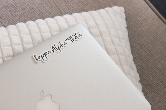 Kappa Alpha Theta Zeta Tau Alpha Sticker in Theta Black and handwritten script KAT