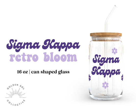 Sigma Kappa Sorority 16oz Retro Bloom Can Shaped Glass
