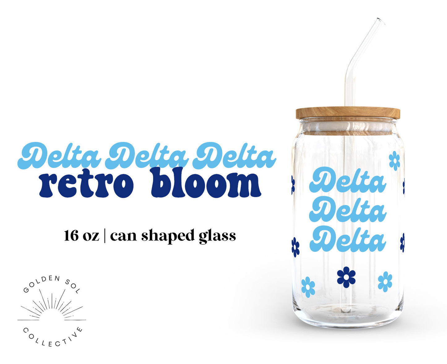 Delta Delta Delta Sorority 16oz Retro Bloom Can Shaped Glass