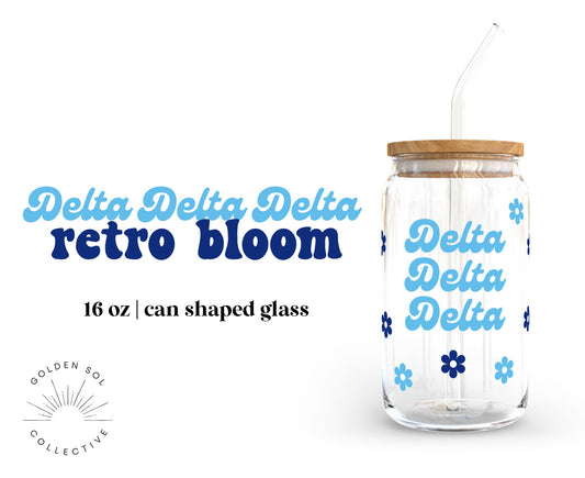 Delta Delta Delta Sorority 16oz Retro Bloom Can Shaped Glass