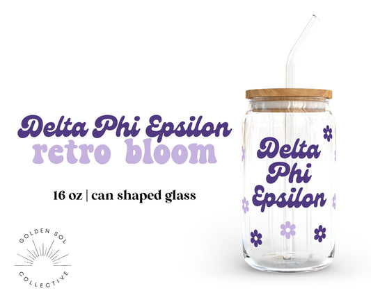 Delta Phi Epsilon Sorority 16oz Retro Bloom Can Shaped Glass