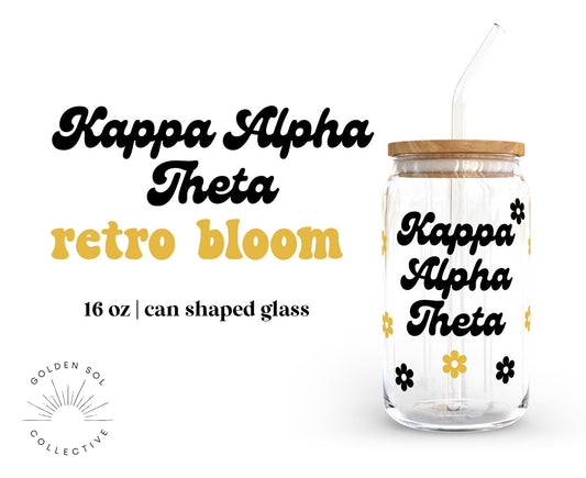 Kappa Alpha Theta Sorority 16oz Retro Bloom Can Shaped Glass