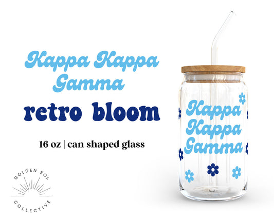 Kappa Kappa Gamma Sorority 16oz Retro Bloom Can Shaped Glass