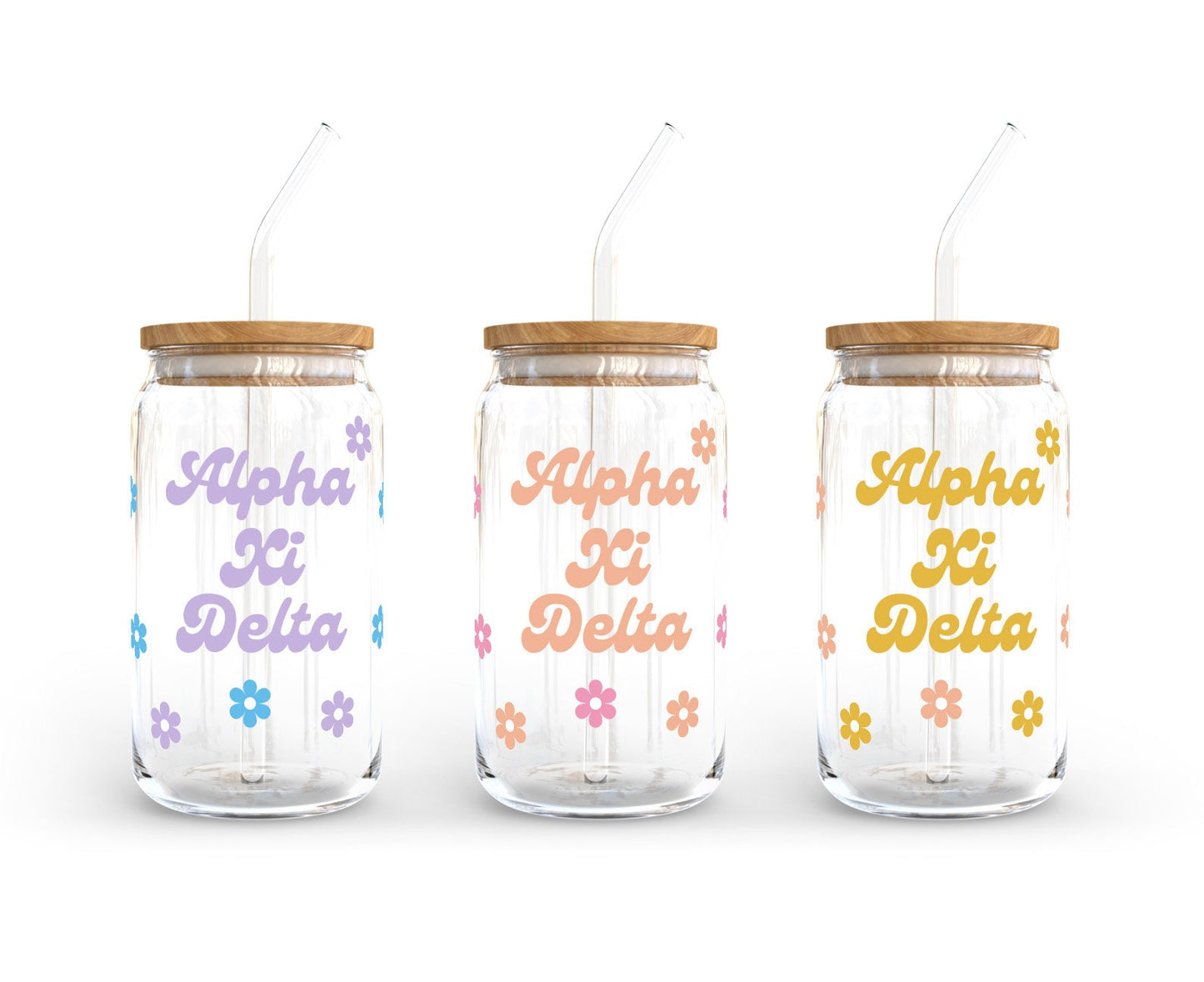 Alpha Xi Delta Sorority 16oz Retro Bloom Can Shaped Glass