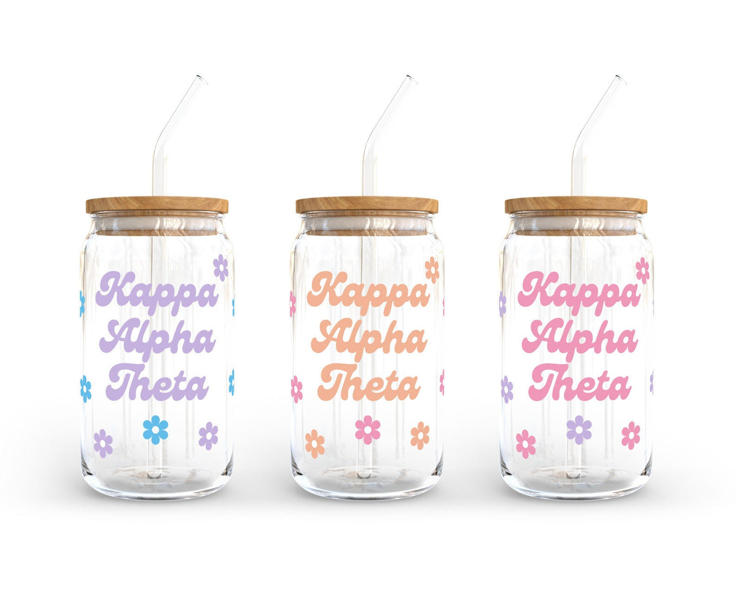 Kappa Alpha Theta Sorority 16oz Retro Bloom Can Shaped Glass