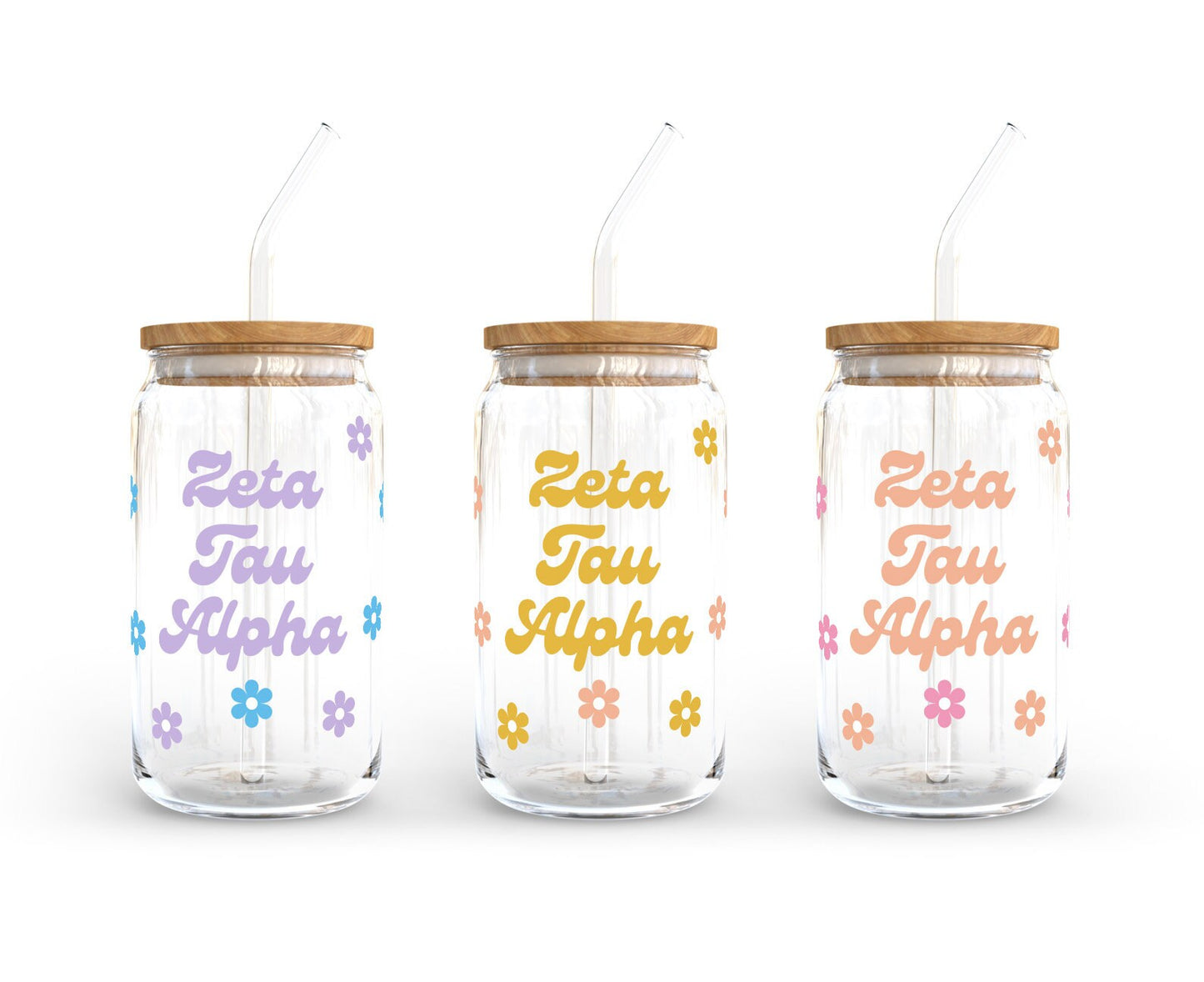 Zeta Tau Alpha Sorority 16oz Retro Bloom Can Shaped Glass