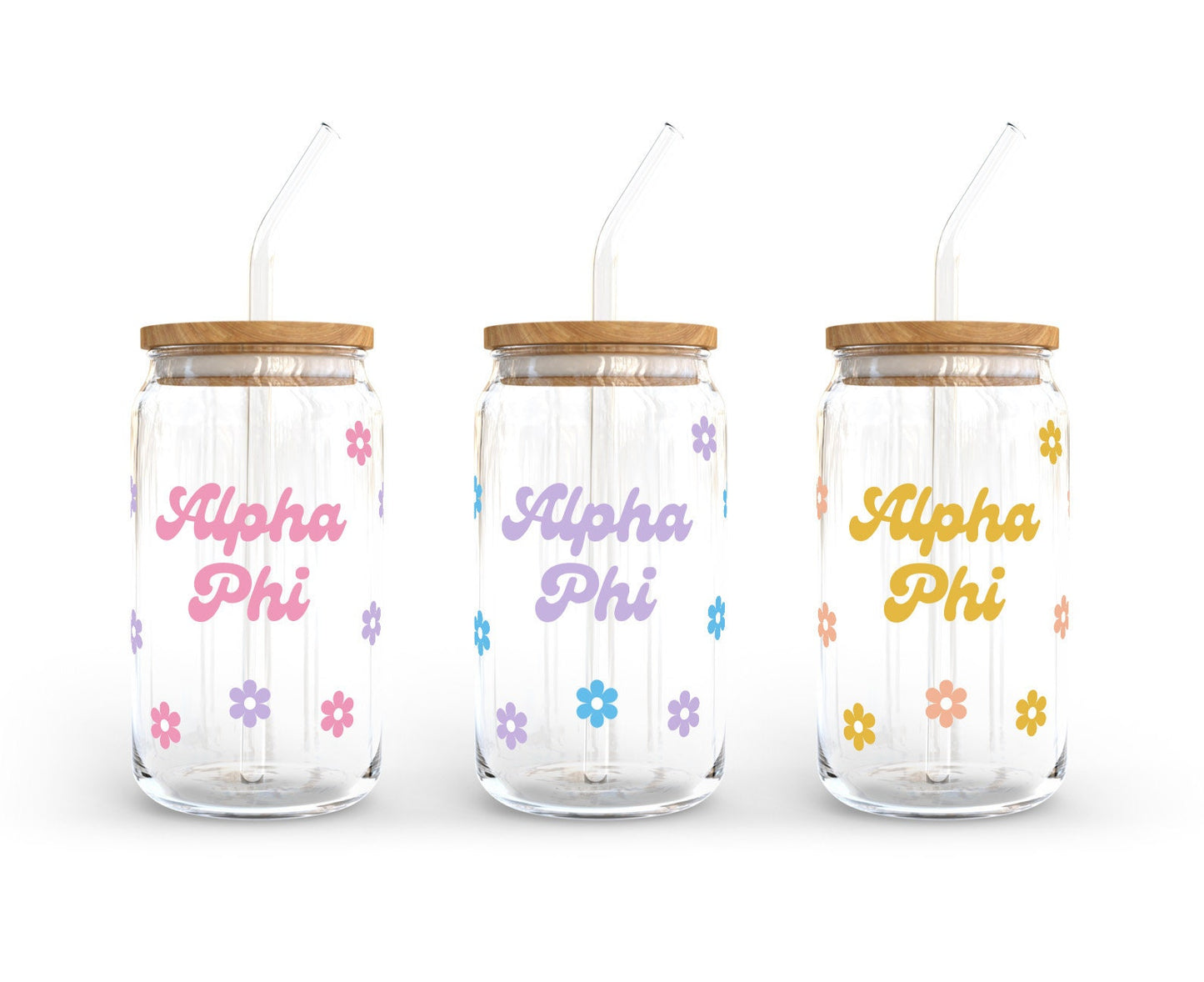Alpha Phi Sorority 16oz Retro Bloom Can Shaped Glass