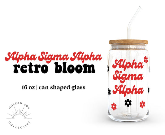 Alpha Sigma Alpha Sorority 16oz Retro Bloom Can Shaped Glass
