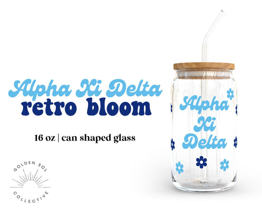 Alpha Xi Delta Sorority 16oz Retro Bloom Can Shaped Glass