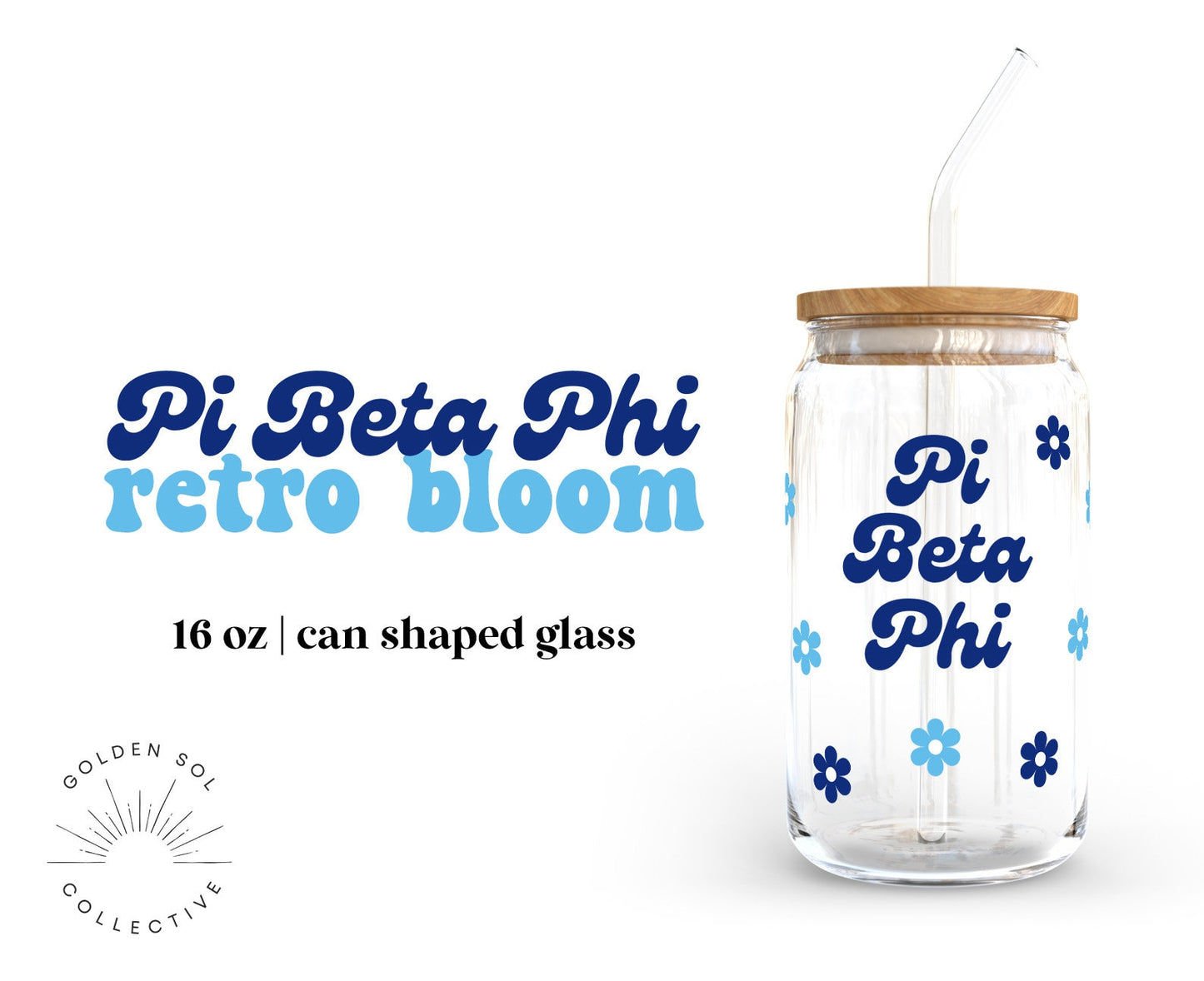 Pi Beta Phi Sorority 16oz Retro Bloom Can Shaped Glass