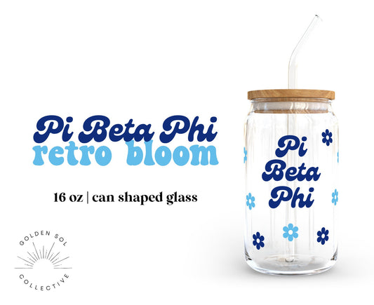 Pi Beta Phi Sorority 16oz Retro Bloom Can Shaped Glass