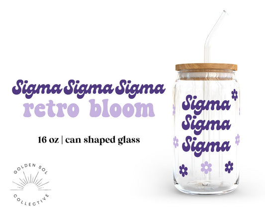 Sigma Sigma Sigma Sorority 16oz Retro Bloom Can Shaped Glass