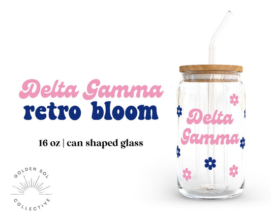 Delta Gamma Sorority 16oz Retro Bloom Can Shaped Glass