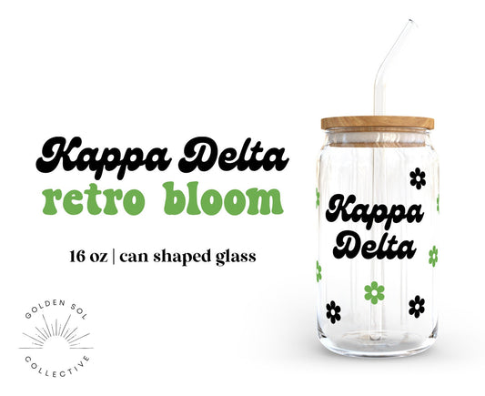 Kappa Delta Sorority 16oz Retro Bloom Can Shaped Glass