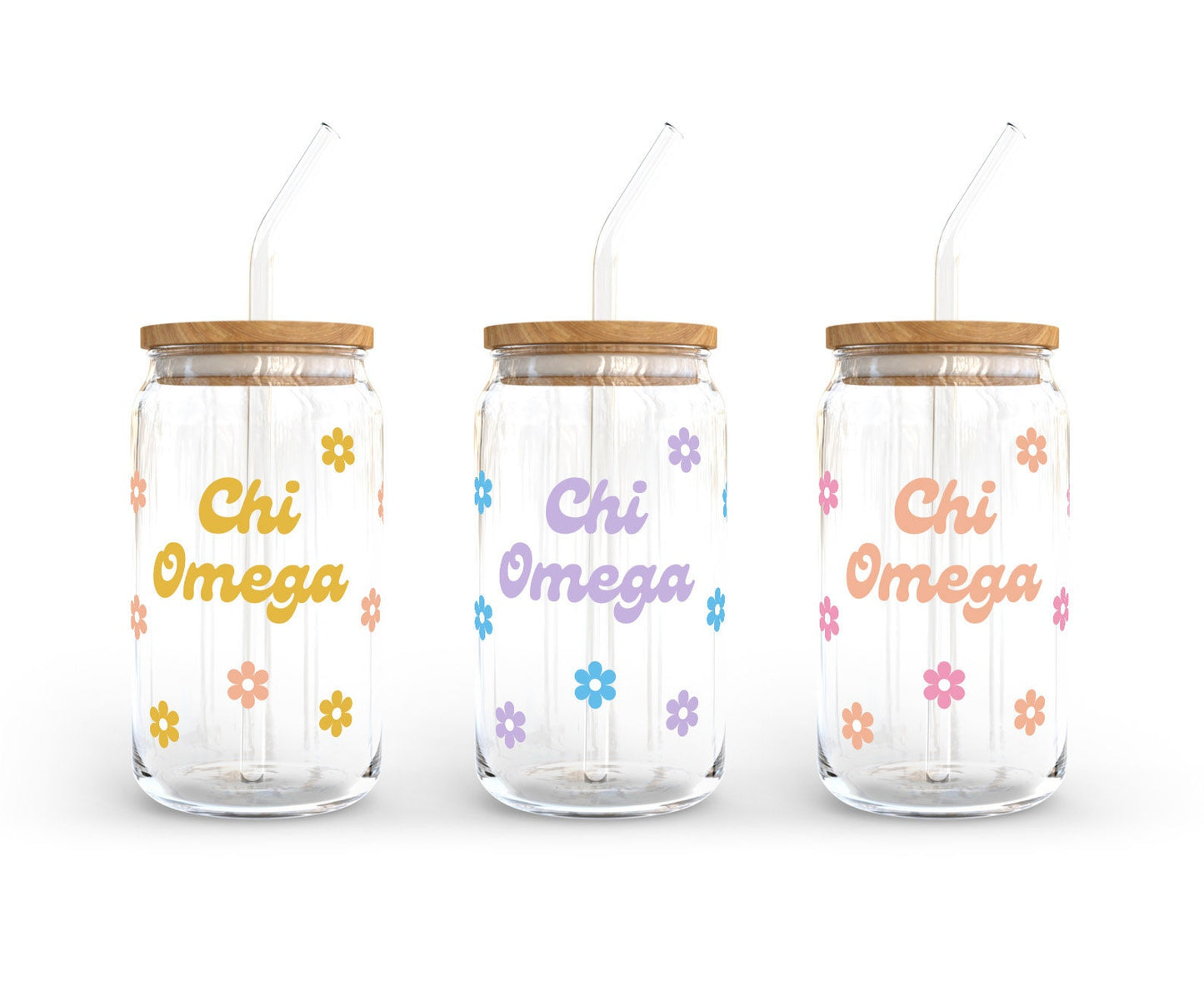 Chi Omega Sorority 16oz Retro Bloom Can Shaped Glass