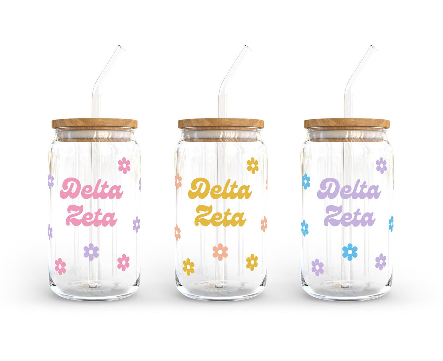 Delta Zeta Sorority 16oz Retro Bloom Can Shaped Glass