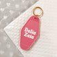 Delta Zeta Motel Hotel Key Chain in Hot pink with white letters and gold ring. DZ