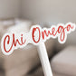 Chi Omega Sticker in Chi O Cardinal and handwritten script XO