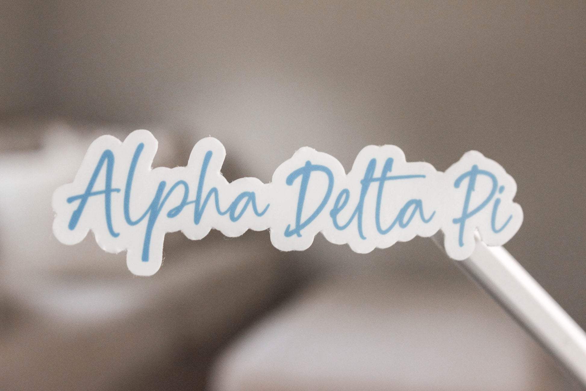 Alpha Delta Pi Sticker in Alphie Azure Blue and handwritten script ADPi