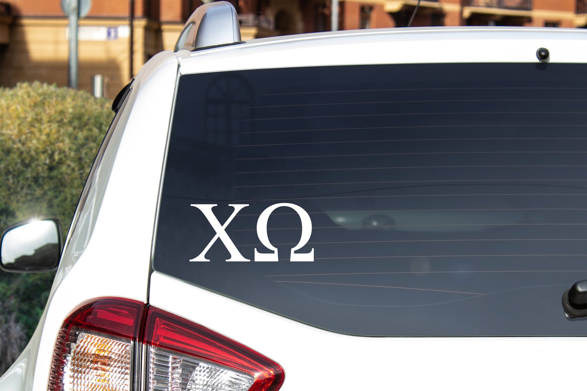 Chi Omega Car Decal White Letters XO