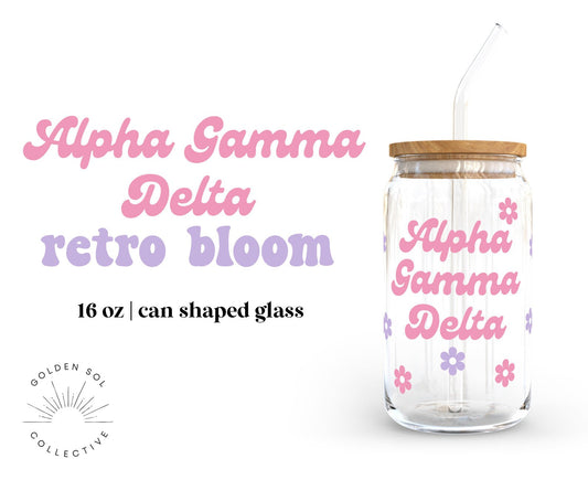 Alpha Gamma Delta Sorority Retro Bloom Can Shaped Glass