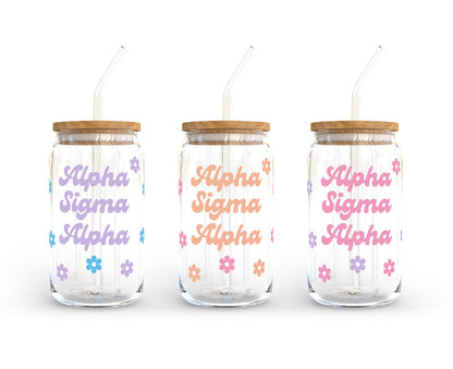 Alpha Sigma Alpha Sorority 16oz Retro Bloom Can Shaped Glass