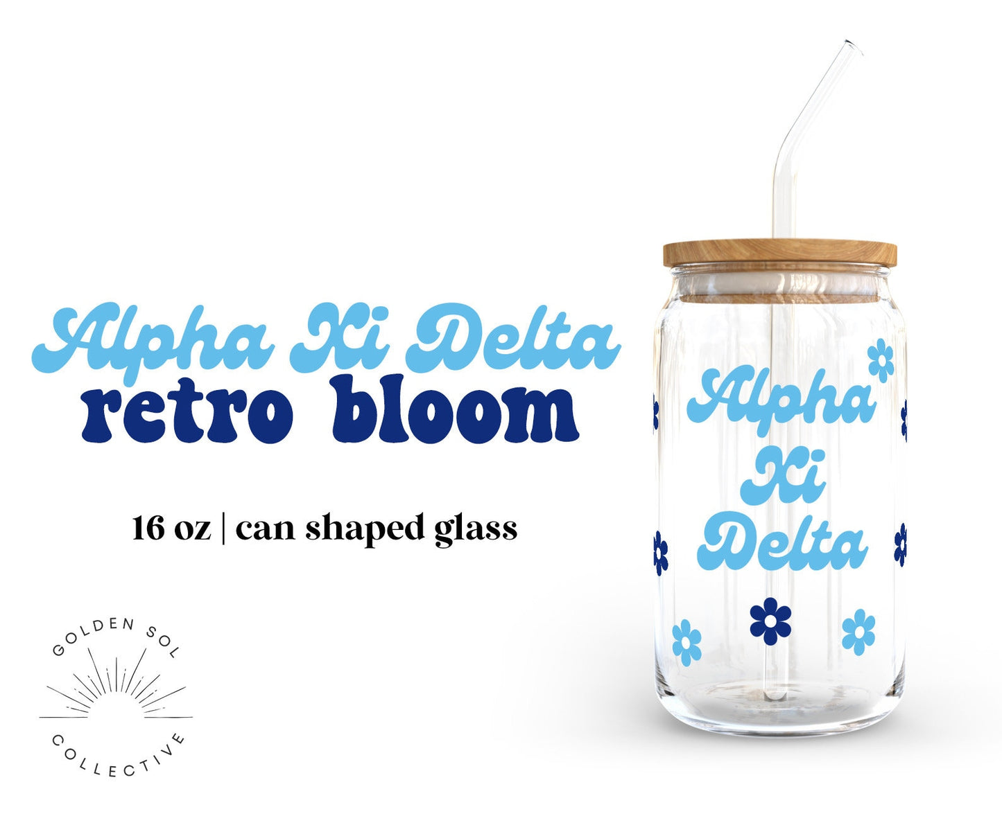 Alpha Xi Delta Sorority Retro Bloom Can Shaped Glass
