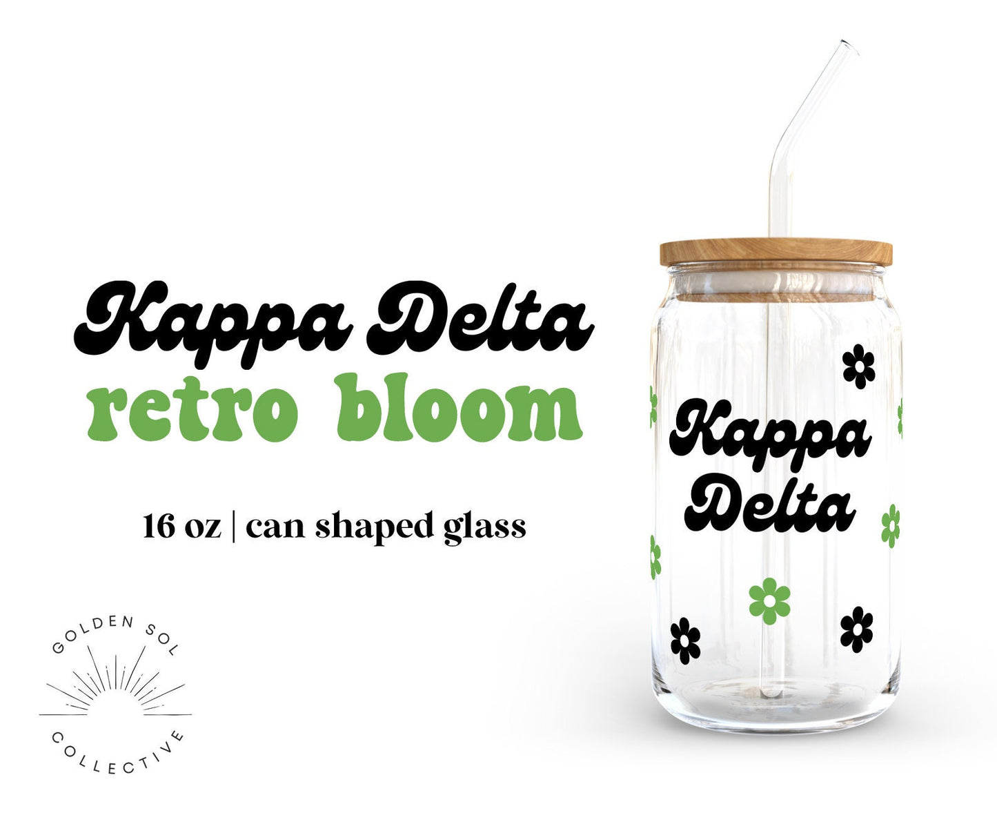 Kappa Delta Sorority Retro Bloom Can Shaped Glass