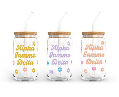 Alpha Gamma Delta Sorority 16oz Retro Bloom Can Shaped Glass