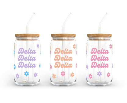 Delta Delta Delta Sorority 16oz Retro Bloom Can Shaped Glass