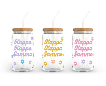 Kappa Kappa Gamma Sorority 16oz Retro Bloom Can Shaped Glass