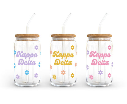 Kappa Delta Sorority 16oz Retro Bloom Can Shaped Glass